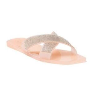 Nicole Miller Crisscross Rhinestones Jelly Sandal Cream Silver Womens Sze 8 NWOT